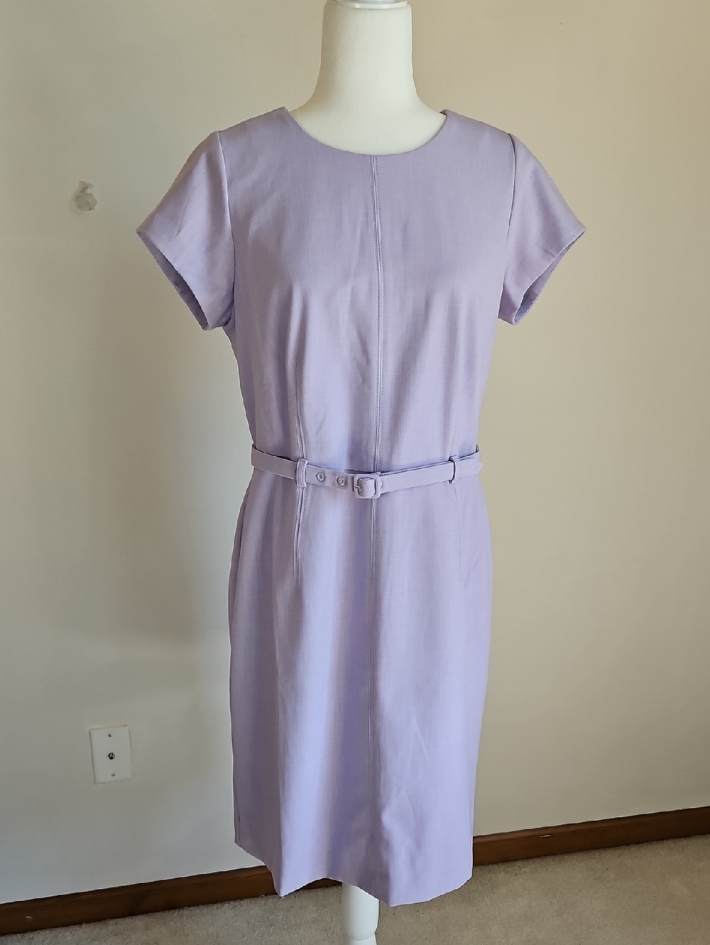 Lilac Belted Cap Sleeve Sheath Dress - Women's